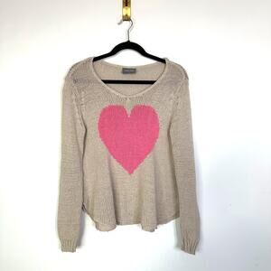 Wooden Ships Pink Heart Crewneck Lightweight Open Knit Sweater size X/S